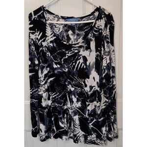 Simply Vera Black/White Floral Long Sleeve Top -  Size XL